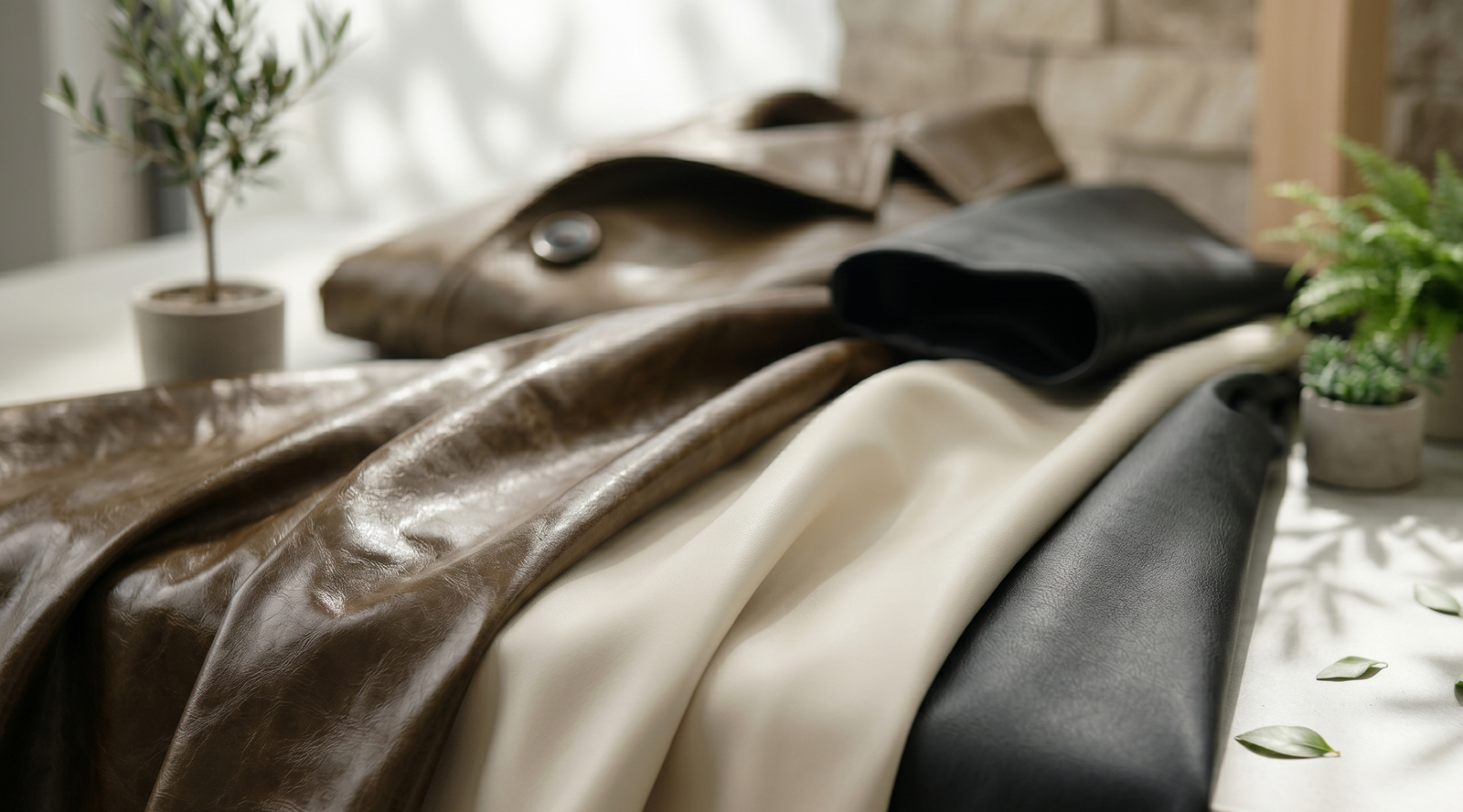 Cross-section view of a synthetic leather material showing different layers